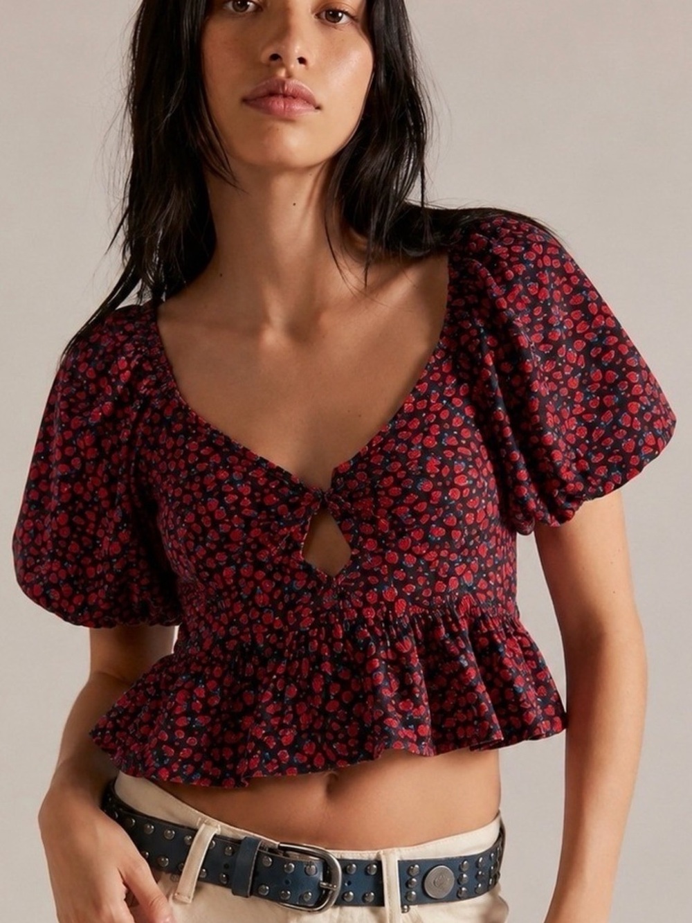Band of the Free strawberry crop blouse
